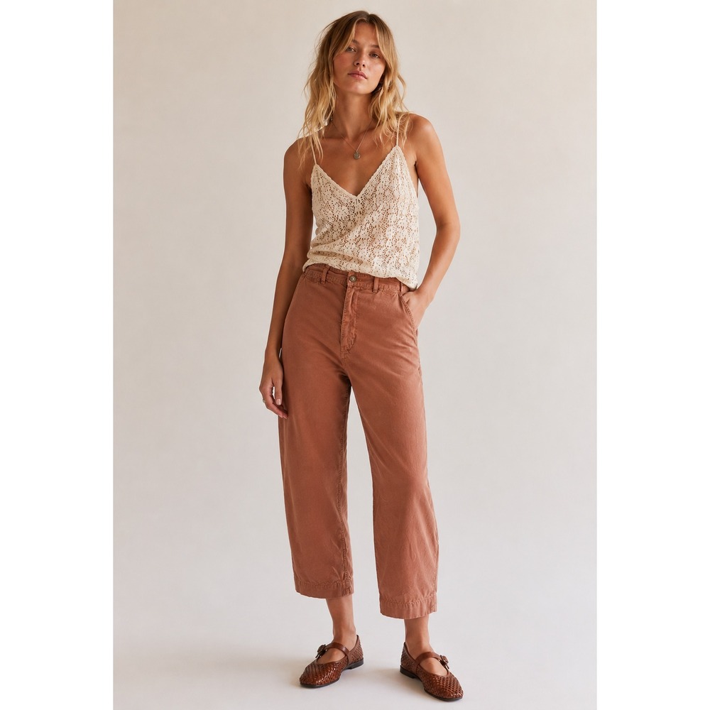We the Free Patti High-Rise Pants Sz 26 (actual 25x23) Terracotta Crop Wide Leg